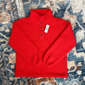 NWT LOFT Size SP Red Sherpa Fleece Lined Pullover